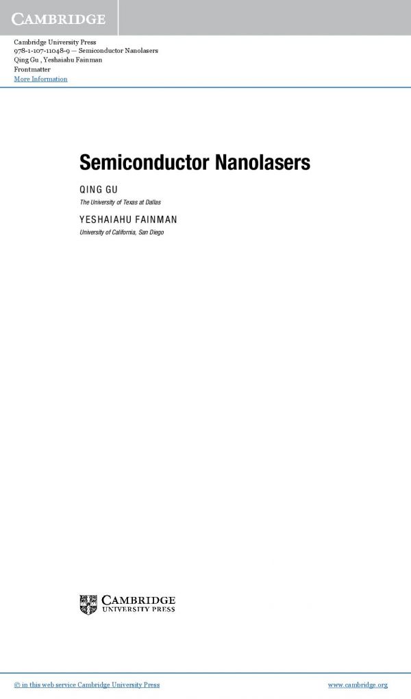 Semiconductor Nanolasers