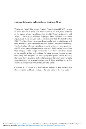 National Liberation in Postcolonial Southern Africa : a Historical Ethnography of SWAPO's Exile Camps