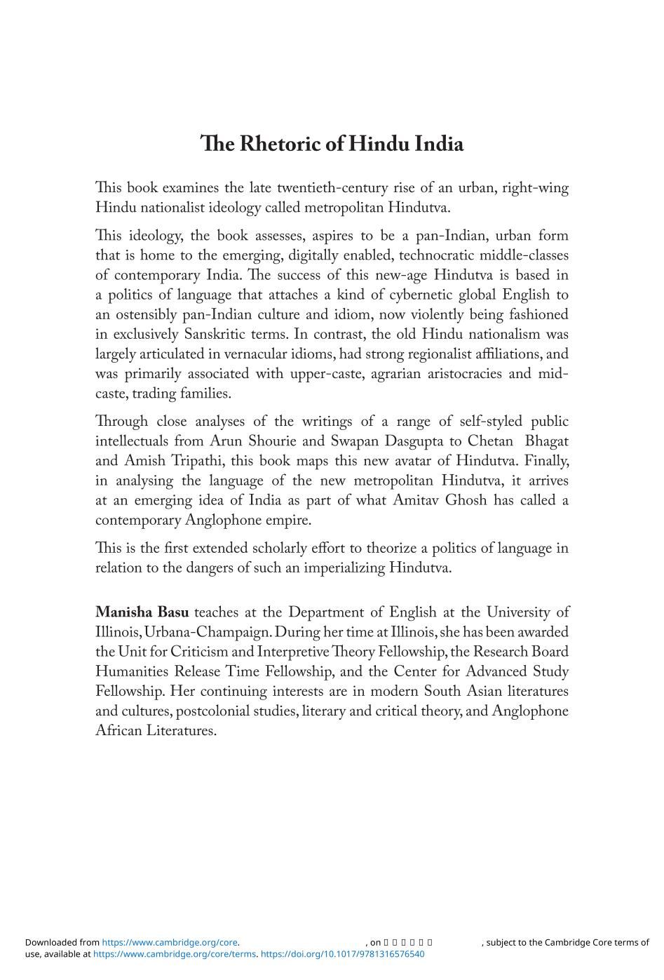 The Rhetoric of Hindu India