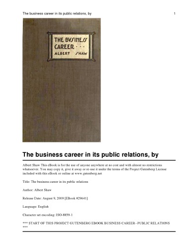 The Business Career in Its Public Relations (Classic Reprint)