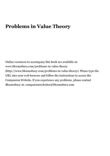 Problems in value theory : an introduction to contemporary debates