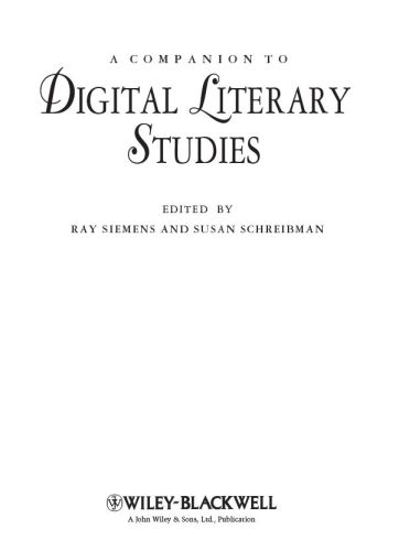 A Companion to Digital Literary Studies