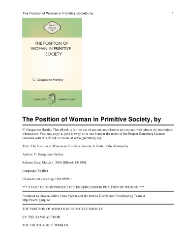 The Position of Woman in Primitive Society