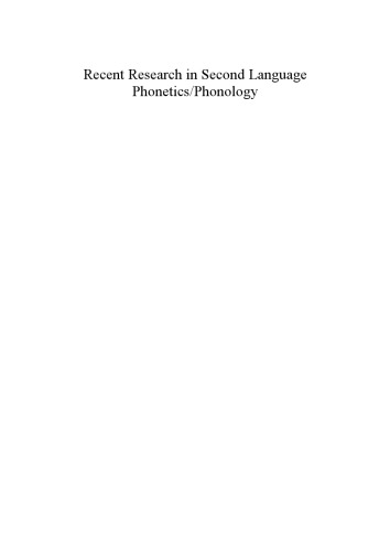 Recent Research in Second Language Phonetics/Phonology