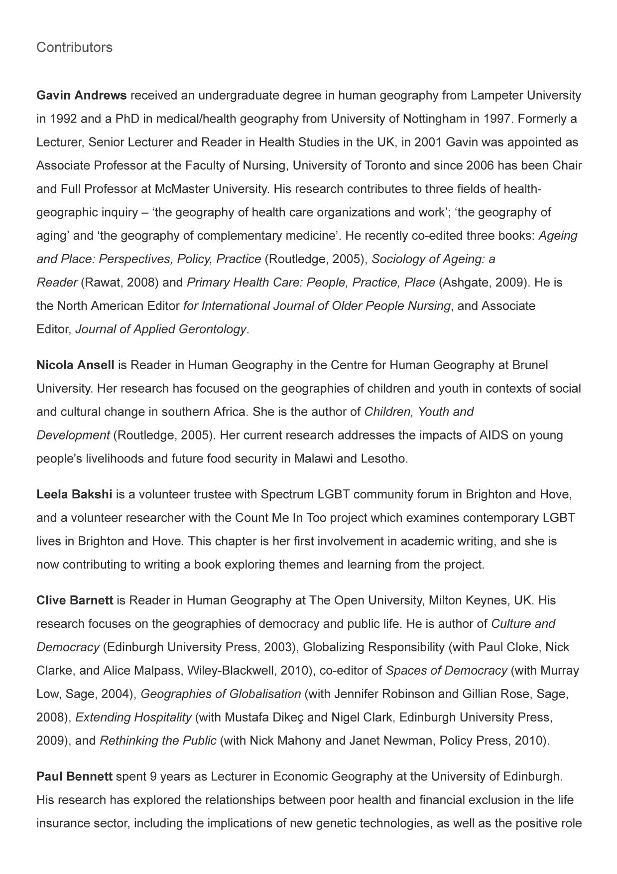 The Sage Handbook of Social Geographies