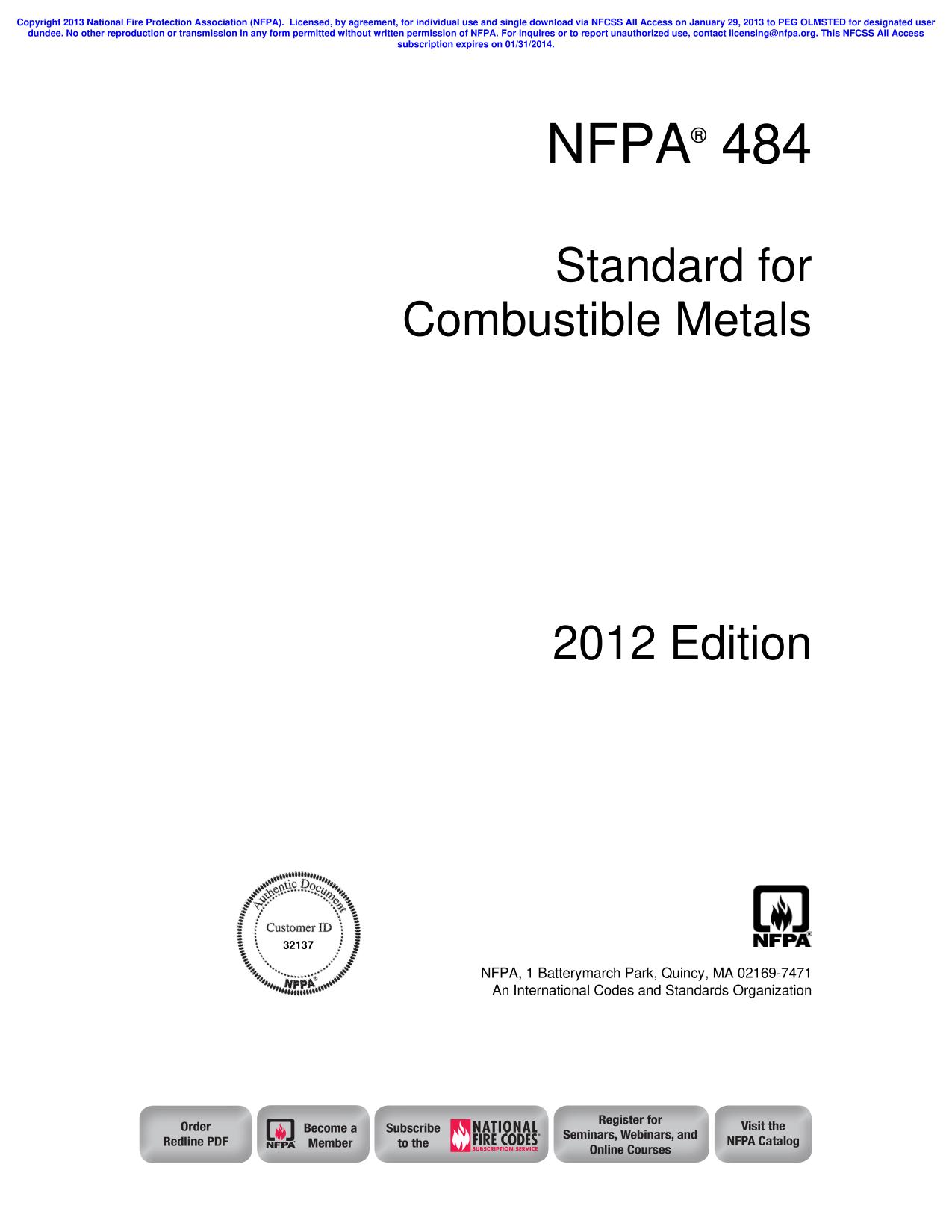 Standard for combustible metals.