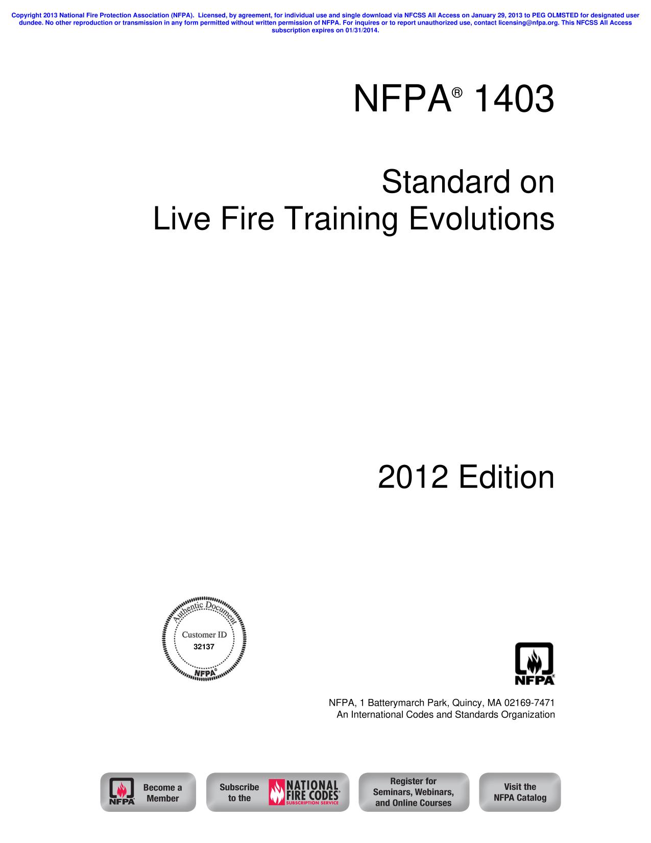 NFPA 1403, Standard on live fire training evolutions