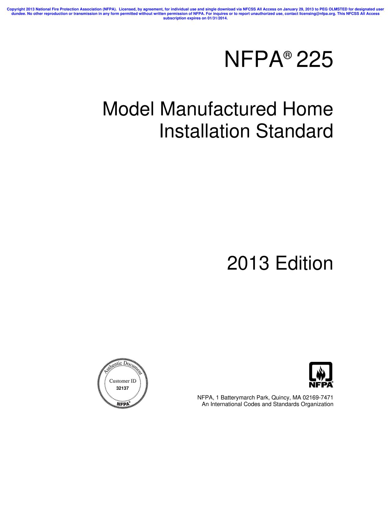 NFPA 225, model manufactured home installation standard