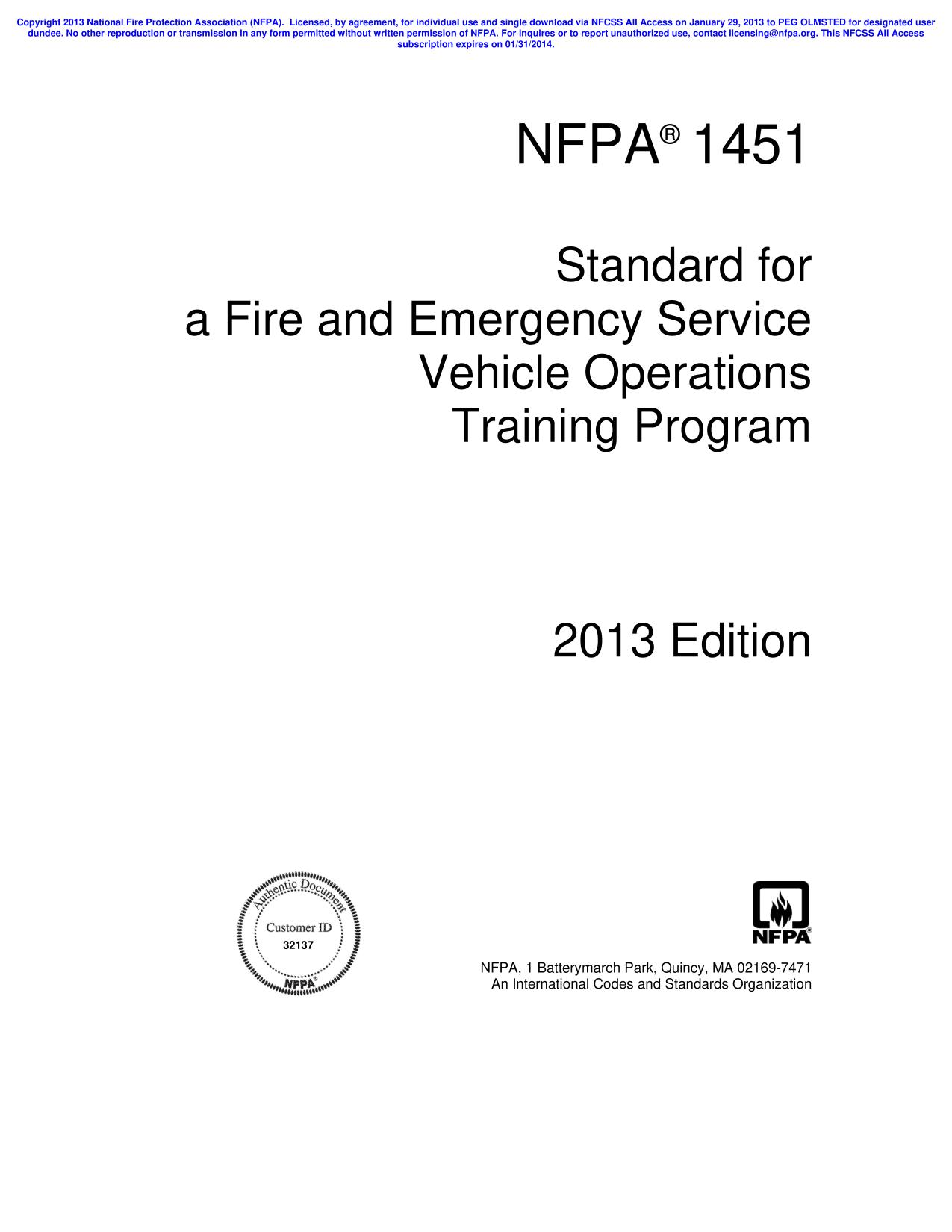 NFPA 1451 : standard for a fire and emergency service vehicle operations training program