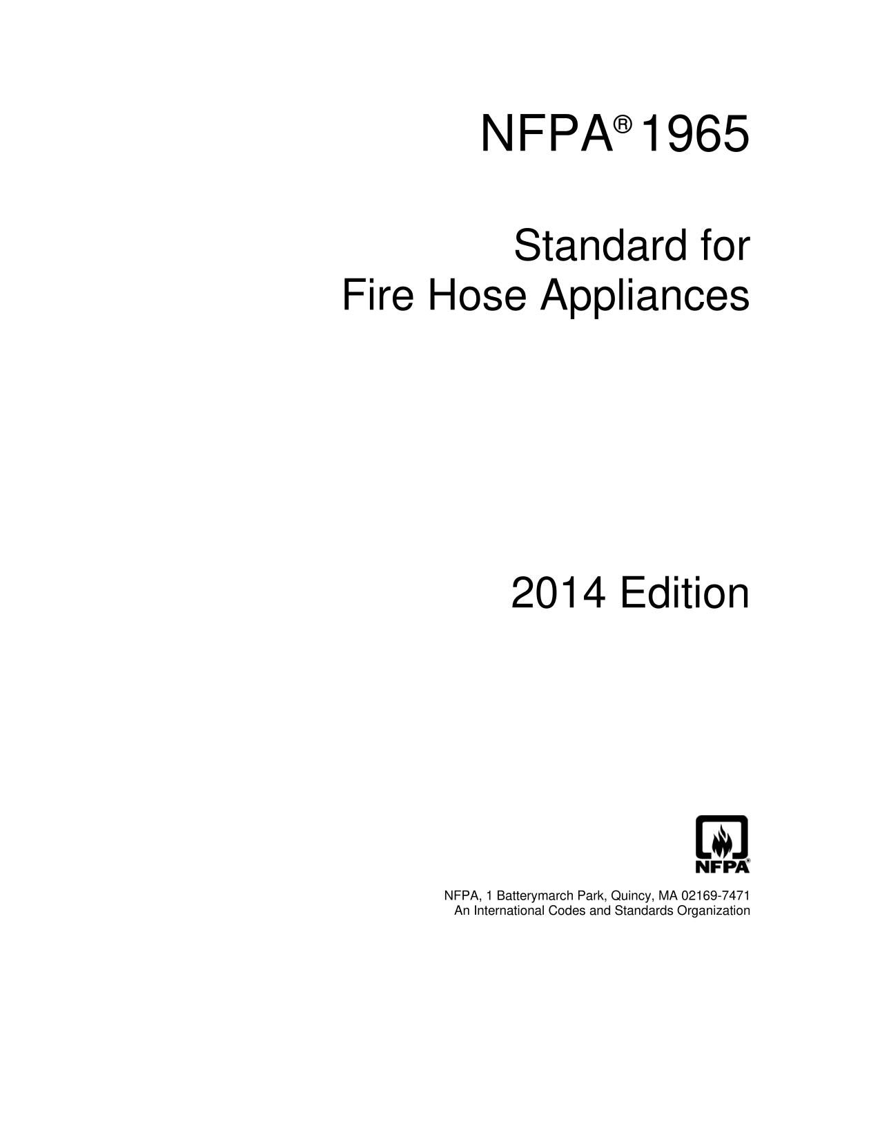 NFPA 1965 Standard for Fire Hose Appliances, 2014 Edition