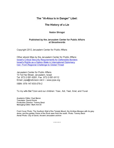 The &quot;Al-Aksa Is in Danger&quot; Libel