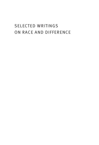 Selected Writings on Race and Difference