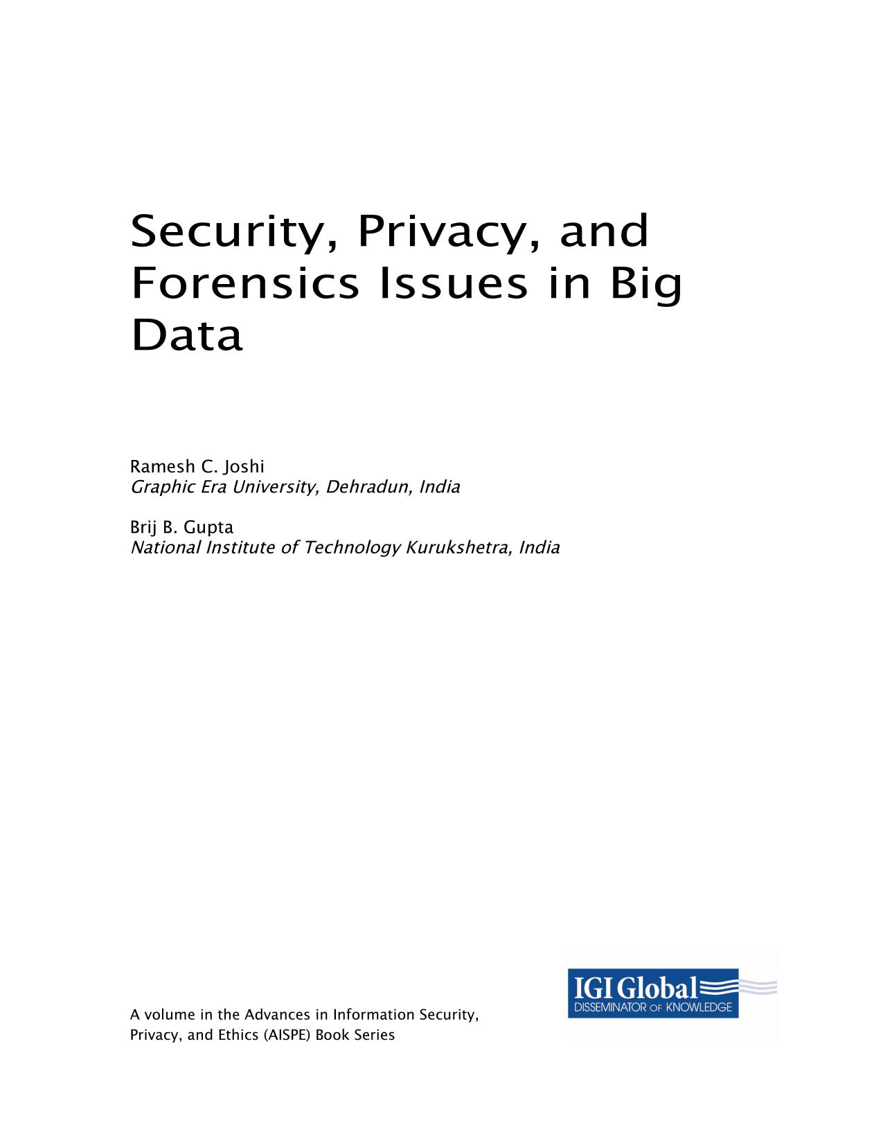 Security, Privacy, and Forensics Issues in Big Data