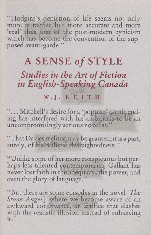 Sense Of Style: Studies in the Art of Fiction in English-Speaking Canada