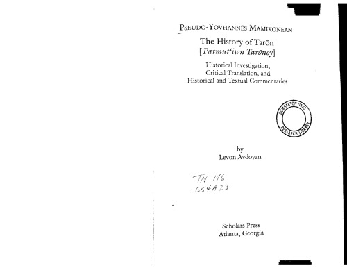 Pseudo-Yovhannes Mamikonean, the History of Taron (Patmutiwn Taronoy)