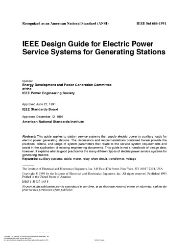 IEEE Design Guide for Electric Power Service Systems for Generating Stations