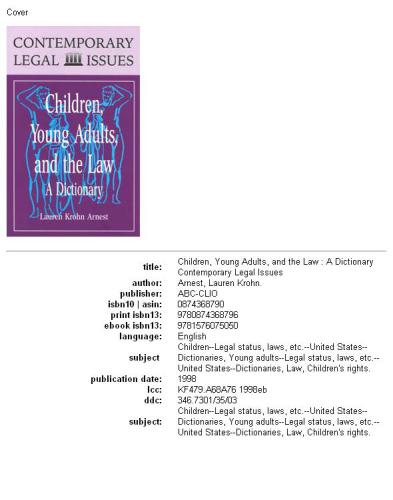 Children, young adults, and the law : a dictionary