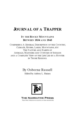 Journal of a Trapper