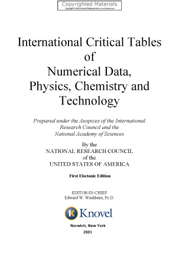 International critical tables of numerical data, physics, chemistry and technology : [Vol. 1-6]