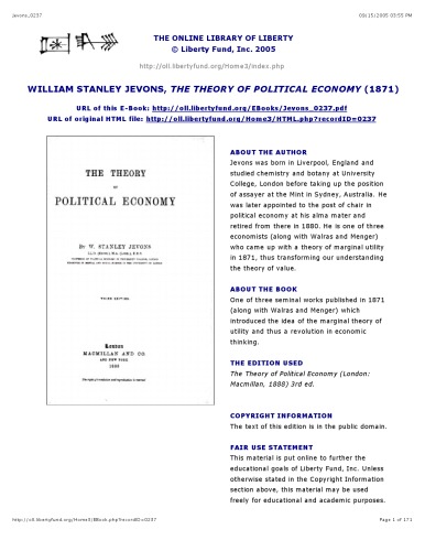 The Theory of Political Economy