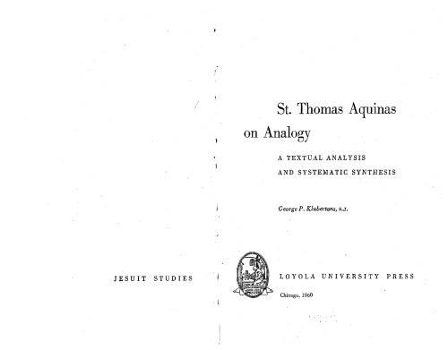 St. Thomas Aquinas on Analogy