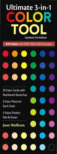 Ultimate 3-in-1 Color Tool, Updated 3rd Edition : 24 Color Cards with Numbered Swatches, 5 Color Plans for each Color, 2 Value Finders Red & Green, 816 Colors with CMYK, RGB & HEX Formula.