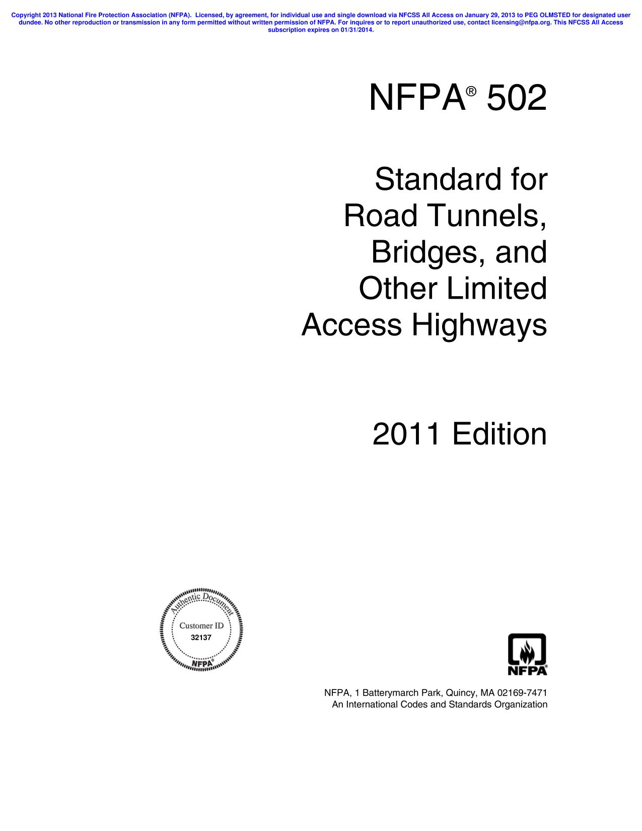 NFPA 502 - Standard for Road Tunnels, Bridges, and Other Limited Access Highways