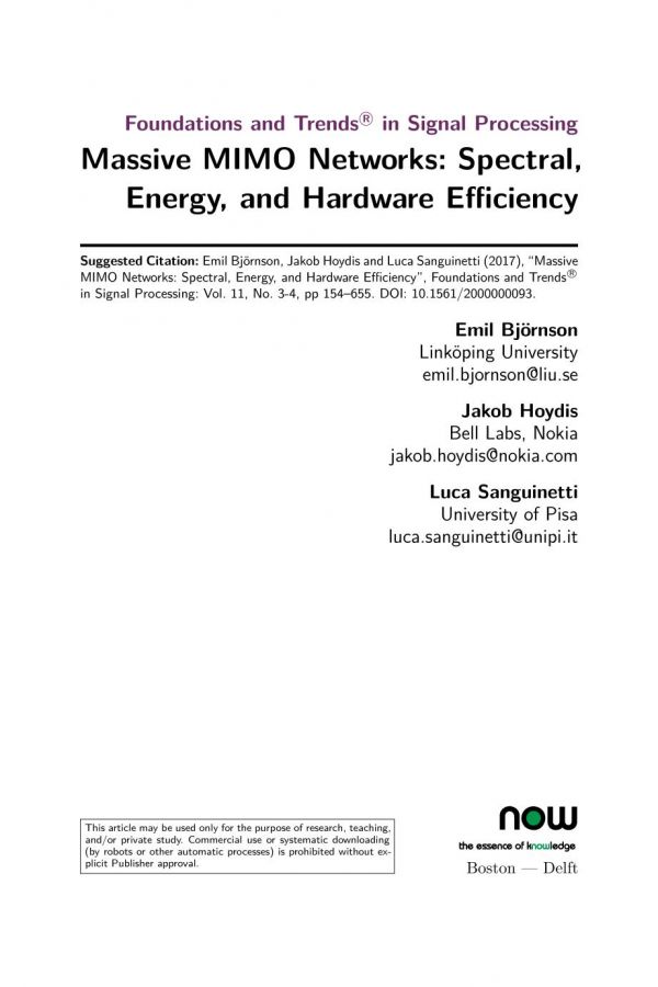 Massive MIMO networks : spectral, energy, and hardware efficiency