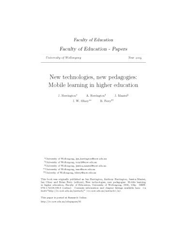 New technologies, new pedagogies : mobile learning in higher education