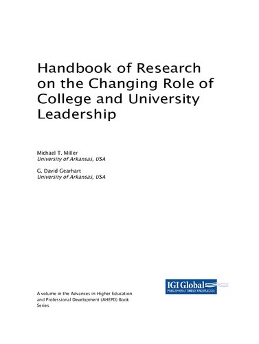 Handbook of research on the changing role of college and university leadership