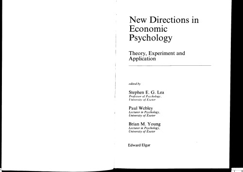 New Directions In Economic Psychology