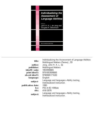 Individualizing the Assessment of Language Abilities (Multilingual Matters, No. 59)