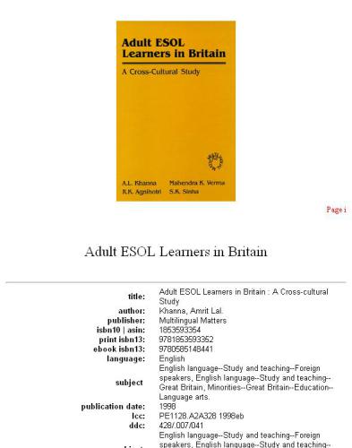 Adult ESOL Learners in Britain