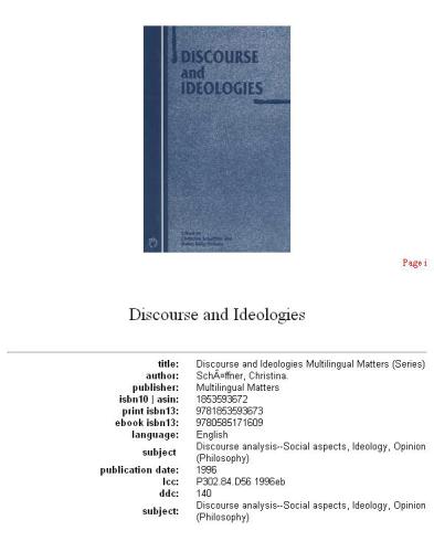 Discourse And Ideologies (Multilingual Matters (Series).)