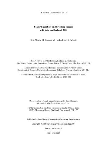 Seabird Numbers And Breeding Success In Britain And Ireland 2003 (Uk Nature Conservation Series)