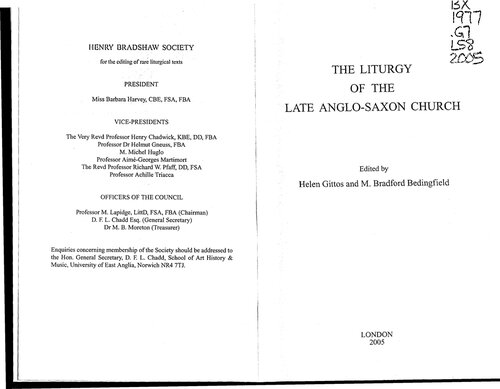 The Liturgy of the Late Anglo-Saxon Church (Henry Bradshaw Society Subsidia) (Henry Bradshaw Society Subsidia)