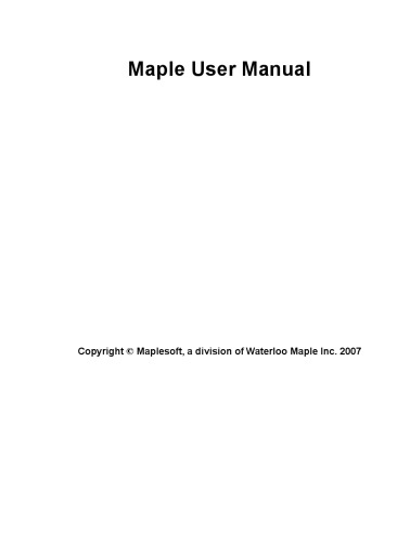 Maple 11 Mathematics Modeling Simulation User Manual