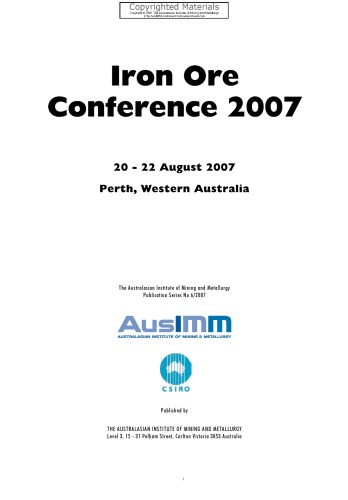 Iron ore conference 2007 : 20-22 August 2007, Perth, Western Australia.