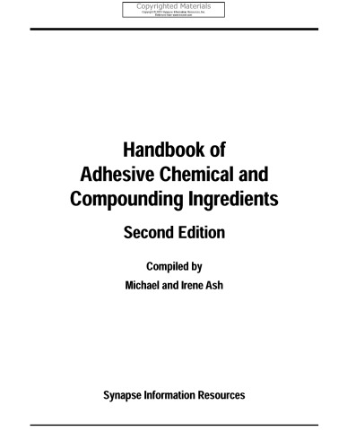 Handbook of Adhesive Chemical and Compounding Ingredients