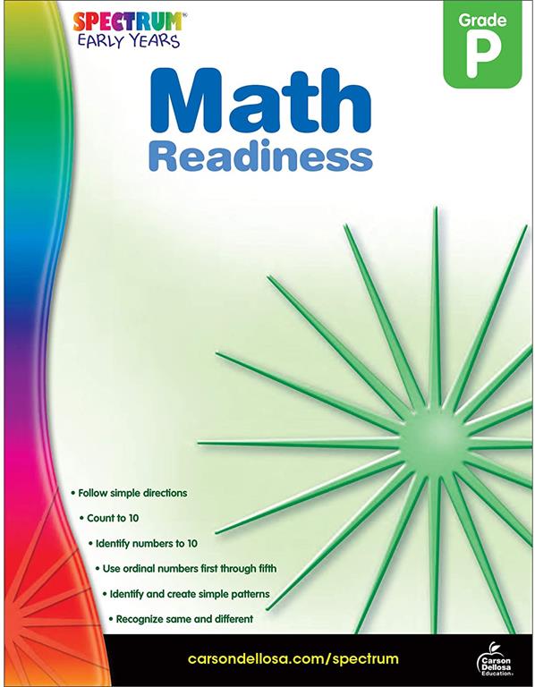 Spectrum Math Readiness Workbook&mdash;PreK Practice Counting to 10, Identifying and Creating Patterns, Ordinal Numbers, Classroom or Homeschool Curriculum (160 pgs) (Early Years)