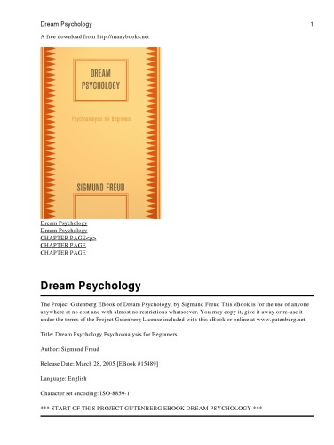 Dream Psychology Psychoanalysis for Beginners