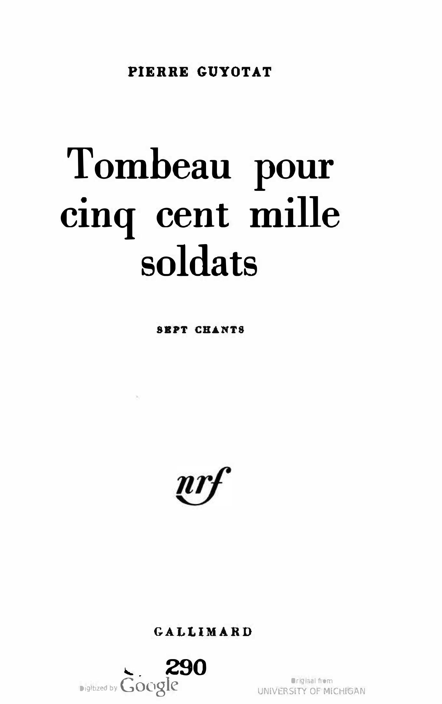 Tombeau pour cinq cent mille soldats