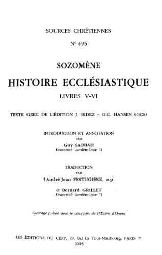 SC 495 Histoire ecclésiastique, Livres V-VI (Sources chrétiennes)