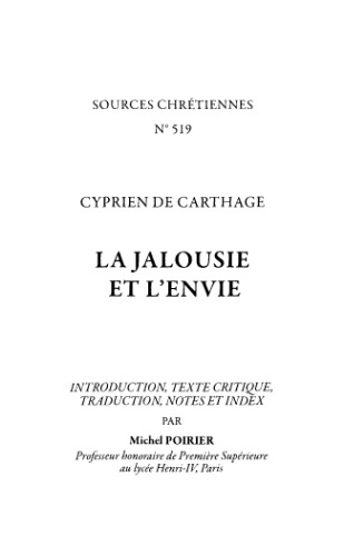 SC 519 La Jalousie et l'Envie (Sources chrétiennes)