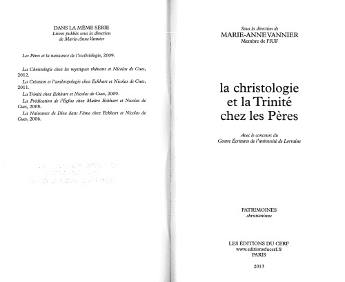 La christologie et la Trinité chez les Pères