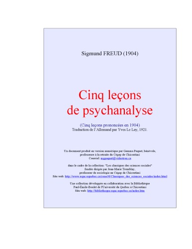 Cinq leçons sur la psychanalyse