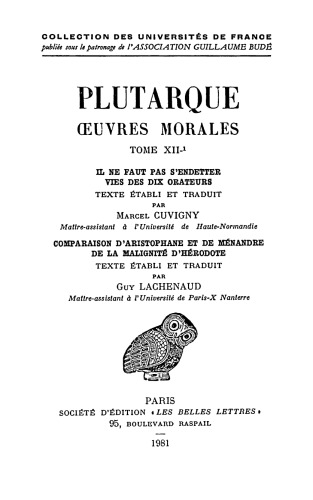 Oeuvres Morales, Tome XII-1 ; Traités 54-57