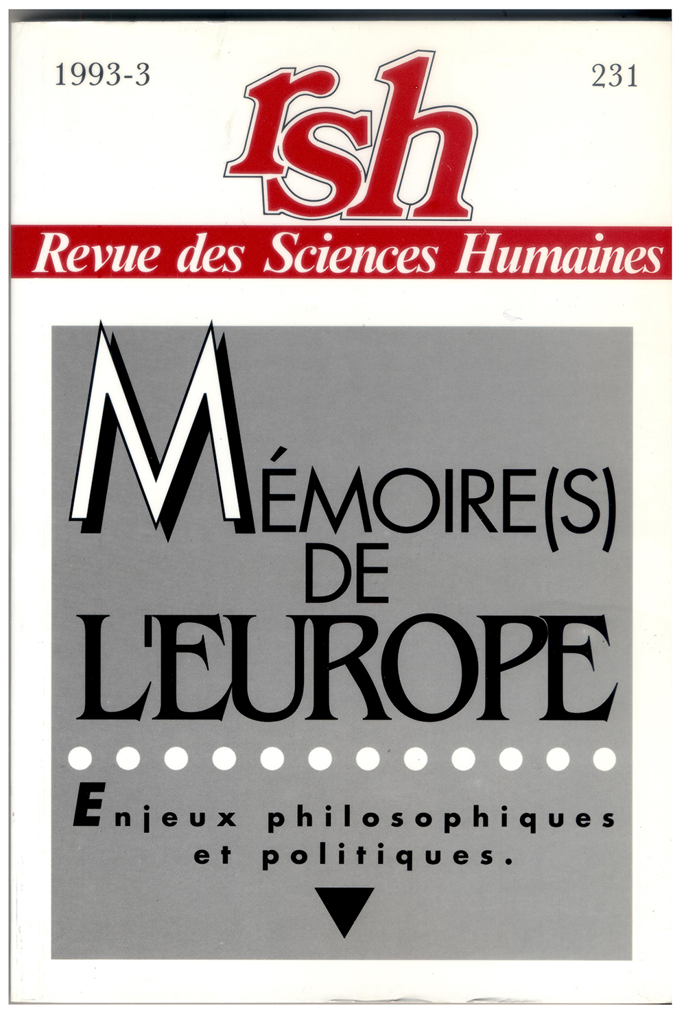 L'embarquement d'Europe au clair de lune, in Revue des Sciences Humaines n°231 Mémoire(s) de l'Europe