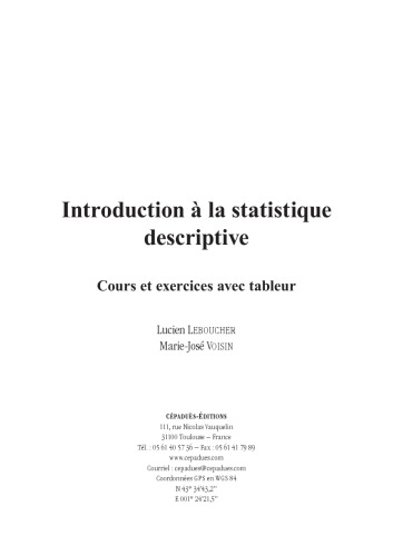 Introduction à la statistique descriptive : cours et exercices avec tableur