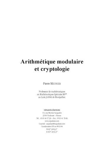 Arithmétique Modulaire et Cryptologie